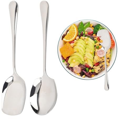 Anseom Cucchiaio da Portata in Acciaio Inossidabile 2Pezzi Cucchiaio da Buffet con Manico Lungo Portata da Buffet Cucchiaio per Casa Ristorante Cucina(Argento)