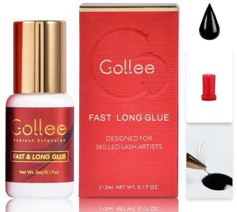 GOLLEE Colle Extension Cils Colle Faux Cils Waterproof Colle a Faux Cils Extension de Cils Colle Cils a Cils 1-2 Seconde (0.17fl.oz/5ml)/Rétention 6-8 Semaines/Recommandé pour les salons de beauté