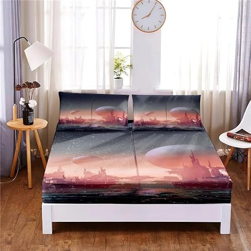 Spannbettlaken 90x200cm StäDtische Spannbetttuch Runde Kugel Bettlaken Boxspringbett mit Gummizug Spannbettuch Mikrofaser für Matratzen von 30 cm Mit 2 Kissenbezüge 80x80 cm