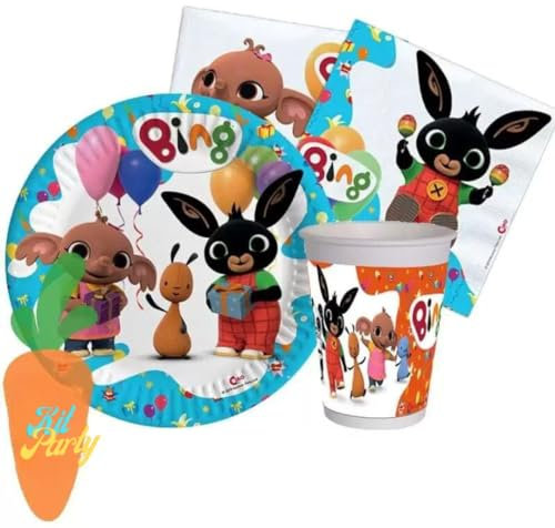 Kit Party Tavola realizzato per Bing in carta FSC compostabile per 16 persone (52 pezzi: 16 piatti Ø23cm, 16 bicchieri ml 200, 20 tovaglioli)