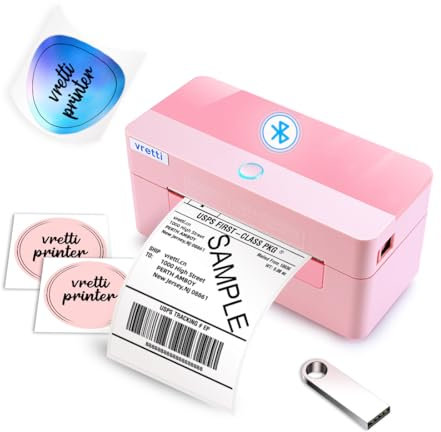 vretti Shipping Label Printer Bluetooth,Thermal Label Printer 4x6 Label Machine for Shipping Label Package Label,Compatible with Windows,Mac OS and Linux Systems,Pink
