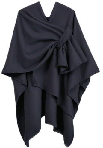 Poncho Châle Femme Elégant, 130x150cm, Tricoté Cape Cardigan Écharpe Croisée Devant, Grand Poncho Croisé Pour Femmes (FR/ES, Alpha/lettres, Taille unique, Taille normale, Taille normale, Noir)