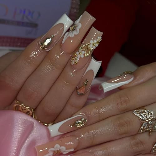 Anspruchsvolle Kunstnägel mit Strass Blume Lang Einfach aufzutragen Press on Nails 24 Stück