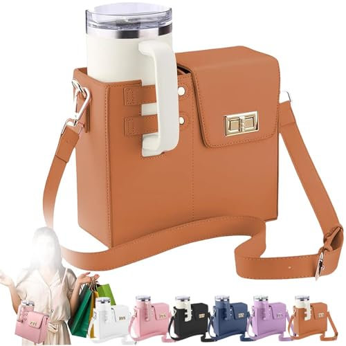 OKESYO Stanley Cup Tasche, Tragetasche für 40oz, Zubehör für Meisten Wasserflaschen mit Fach und Verstellbarem Schultergurt (Braun)