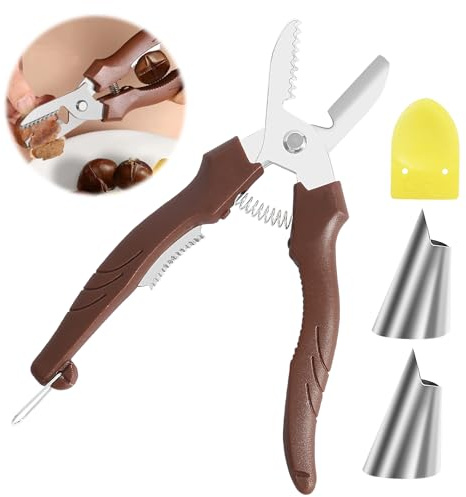 Rostfritt stål kastanjekniv Chestnut Cutter, 2-i-1 kastanjskalare korsvärmare med pansarskydd och kastanjeklor, maronitång mångsidig maroniskärare plasthandtag köksutrustning för skalning