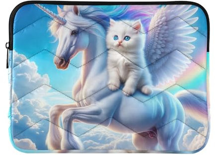 Laptop Sleeve Cat Riding Flying Unicorn Protective Case with Zipper Briefcase Carrying Cover, 15-15.6 Inch