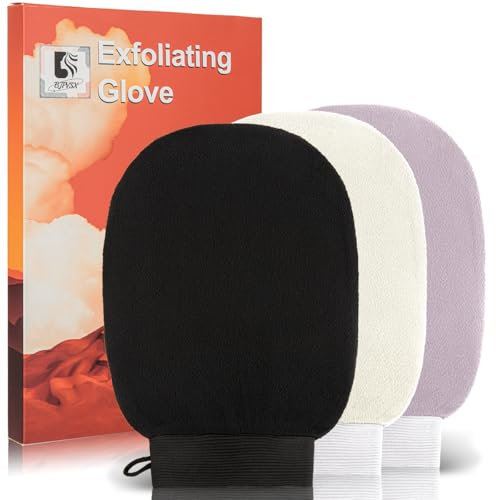 Peeling-Handschuh, Premium-Peeling-Handschuh für normale bis trockene Haut, Körperpeeling zur Selbstbräunungsentfernung und Anwendung, aus Viskosefaser (Schwarz, Weiß, Grau)