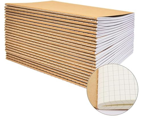 YBCPACK Kraft Notizbuch a5 Kariert, 20 Notizbücher Set, Kariert Notizheft mit 60 Seiten (30 Blätter), Notizblock für Büro, Schule & Reisen (21x14cm)