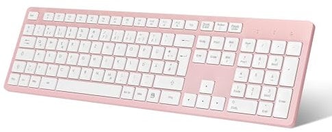 LeadsaiL K786 Kabellose Tastatur QWERTZ Deutsch - 2.4 GHz USB, Multimedia Tasten, leise für PC Laptop Windows (Rosa)