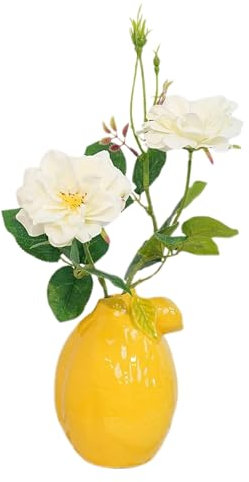 Mokylor Gelbe Zitronenvase für Blumen, Einzigartige Zitronen-förmige Vase, Zitronen-Übertopf, Kreative Obst-Zitronen-Blumenarrangement-Vase, Blumenvasen für Heim- und