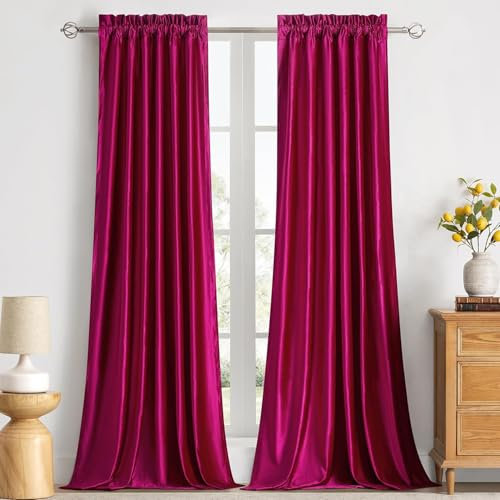 SANCHUNG Hot Pink Velvet Curtains for Living Room Thermal Insulated 2 Panels Rod Pocket Darkening Drapes for Bedroom 46 x 54 Inch