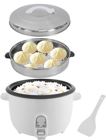 Cuiseur à riz professionnel 13 l, 1900 W, avec cuillère à riz et cuiseur vapeur, grand cuiseur à riz, temps de cuisson de 20 minutes, pour 15 à 20 personnes, fonction maintien au chaud, pour hôtels,
