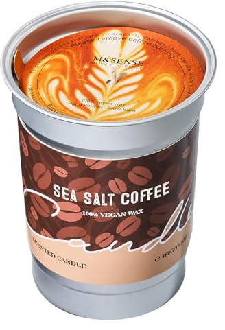 M&SENSE Duftkerzen Coffee, 460g Sea Salt Kaffee Kerze, Herbst Kerze Brenndauer bis 99 Std. Vegan Natürliche Sojakerze, Duftkerze mit Kaffee für Kaffeeliebhaber, Männer, Frauen