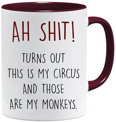 Jungle Mug Lustige Bürotasse | sarkastische Kaffeetasse | Ah Shit, This is My Circus & Those are My Monkeys | Gag Geschenk für Kollegen & Freunde | Große Kaffeetasse für Arbeit & Zuhause