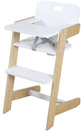 roba Babyhochstuhl Nature Up - Hochstuhl aus FSC-zertifiziertem Bambus Holz - Mitwachsend mit abnehmbarem Essbrett - 3-Punkt-Gurt - Bis 70 kg belastbar - Weiß/Natur