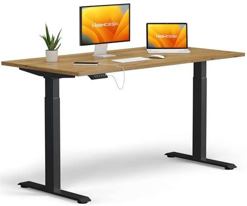KRIEG HighDesk Basic Höhenverstellbarer Schreibtisch 180 x 80 cm I Schwarz + Eiche - Elektrischer Sitz- & Stehtisch mit Tischplatte - Stehschreibtisch Elektrisch Höhenverstellbar
