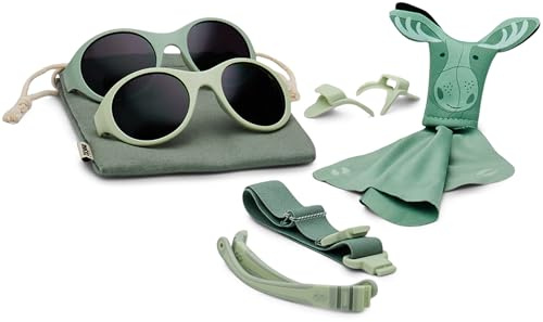 2x Occhiali da sole per 1-5 anni, UV420 e UV400, fascia, lenti grandi, protezione dalla luce blu, polarizzati, no viti, flessibili, morbidi, per sci, spiaggia, sport, neonati e bambini, click & change