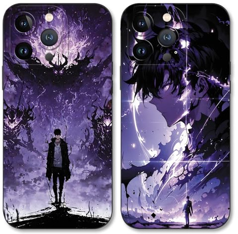TBNMBGY 2 Stück Schwarz Cartoon Handyhülle für iPhone 13 Pro 6.1 Hülle, Anime Motiv Heißblütiger Manga Muster Silikon TPU Case Fallschutz Kratzfest Stoßfest Jungs Schutzhülle, Muster