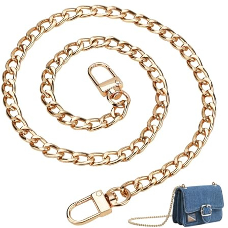 jwtyu Taschenkette 60cm Taschenkette Gold Metall Handtaschenketten | Taschenkette Ersatzkette für Flacher Kettenrieme Umhängetasche Schulterriemen Geldbörse Taschenkette Gold Hochwertig