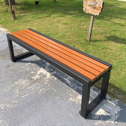 Wetterfest Massive Holzbank Mit Metallrahmen,Sitzbank Ohne Lehne,Verandabank,Sitzbank Mit Metallrahmen,Hohe Tragkraft, Regen- und Sonnenschutz, für Hof, Garten, Balkon, Veranda Teakfarbe 100cm