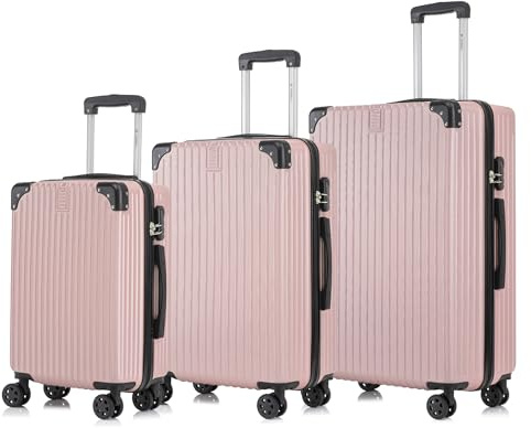 YONSLY Trolley Reisekoffer Set, Rollkoffer Handgepäck, Kofferset, Gepäckset Hartschalenreisekoffer Travel Suitcase mit 4 Rollen 360°, Zahlenschloss, Weicher Gummigriff (3er Set, M,L&XL, Roségold)
