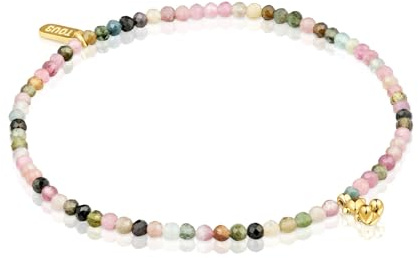 TOUS Pulsera Elástica para Mujer con Baño de Oro 18 Kt sobre Plata de Primera Ley y Turmalinas, Colección Bold Bear