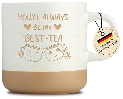 You'll always be my best-Tea - Tasse mit Gravur - Geschenk für die beste Freundin - BFF, zum Geburtstag, Weihnachten, Freundschaftsgeschenk - Spülmaschinenfest, 360 ML - Beige