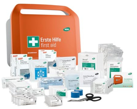 WERO Smart Case groß Erste-Hilfe-Koffer DIN 13169 | Kompakt & robust, Staub- & spritzwassergeschützt, Farbleitsystem, Mit Wandhalterung, Detektierbare Pflaster