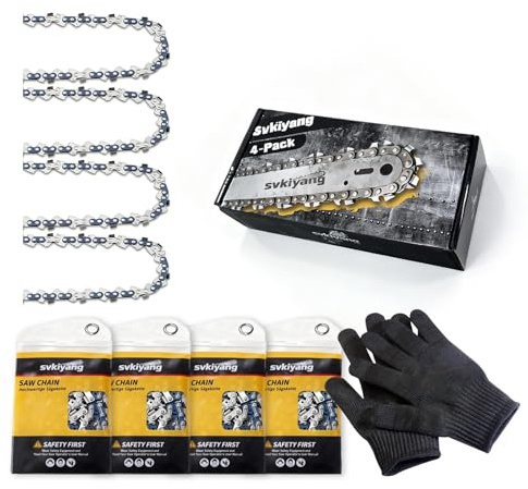 4 Stück Sägeketten für 10 cm Schwert 1/4LP 1,1 mm 28 TG | Kettensägen Kette Inklusive Schutzhandschuhen und Aufbewahrungstasche, Kompatibel mit Stihl GTA 26 Akku-Gehölzschneider Usw