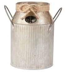 8-Inch Rustic Galvanized Metal Milk Churn Vase - Vintage Farmhouse Pitcher with Decorative Bell & Jute Rope - Weathered Shabby Chic Flower Container for Everyday Home Decor, Weddings & Events