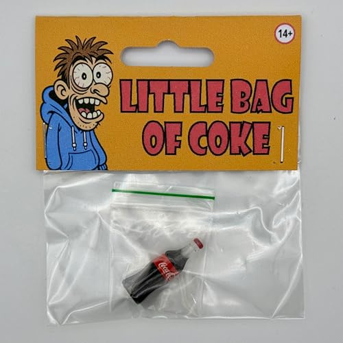 Little Bag of Coke Novelty Gag Gift~Miniature Cola Bottle Prank Toy~Humorous Party Favor~Bag of Coke Joke~Silly Coca Cola~Novelty Funny Drug Humour Gag~Gift~Present Ages 14+