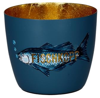 Giftcompany Madras Windlicht M Fischkopp blau/Gold 8,5cm