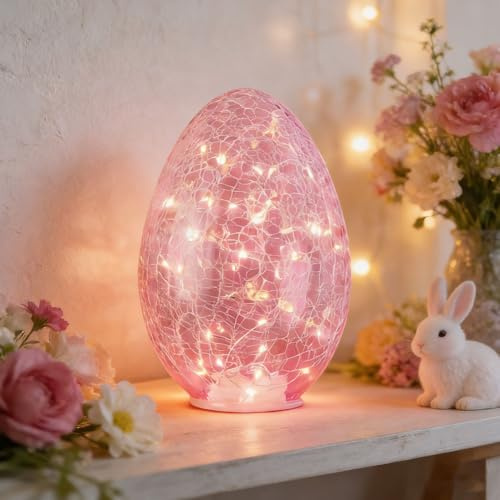 Sunshine smile LED Osterei Glas Licht,Ostereier mit LED Licht,Lampe Osterei Glas,Osterei Deko in Bruchglas Optik,Osterdeko Dekolampe für Wohnzimmer, Schlafzimmer, Tischdeko