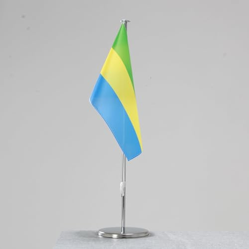Drapeau de table Gabon - Drapeau national représentatif pour l'intérieur - Chromé - 42 cm