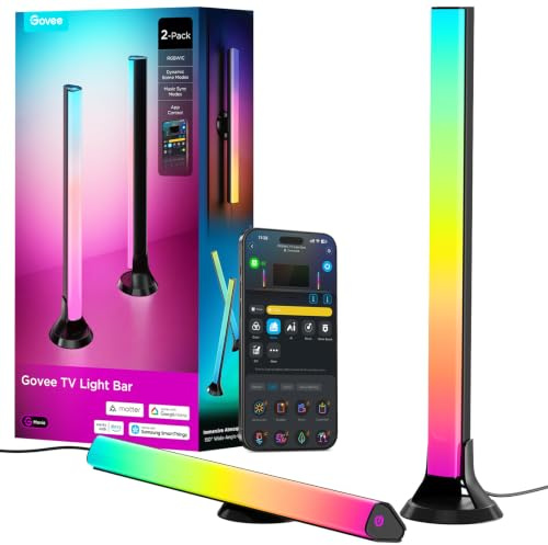 Govee RGBWIC TV Light Bars,WiFi TV Hintergrundbeleuchtung für 45-70Zoll TVs | 38cm Smart LED TV Backlights für TV & PC, kompatibel mit Matter, Alexa und Google Assistant, 3 Platzierungsoptionen, Schwarz