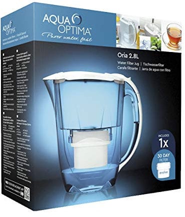 Aqua Optima Oria Water Jug 2.8L Capacity Plus 1 x 30 Day Evolve+ Filter Cartridge, White, 2.8Litres