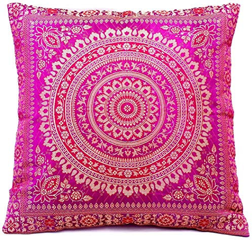 Ruwado Magenta Seide Kissenbezug | Zierkissenbezug | Sofakissenbezug | Dekokissen | Zierkissen - 40 cm x 40 cm ***Handgewebt und Handgefertigt von Kunsthandwerkern aus Kaschmir-Indien***