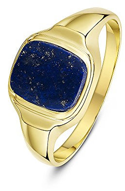 Theia Herren Siegelring 9 Karat Gelbgold, in Kissenform, Set mit blauem Lapislazuli 10 x 8mm, Größe 58 (18.5)