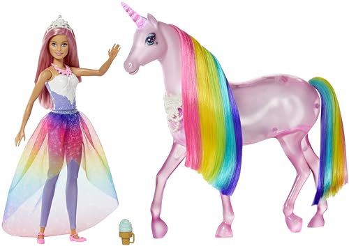 Barbie FXT26 - Dreamtopia Magisches Zauberlicht Einhorn mit Berührungsfunktion, Licht und Sound, Puppen Spielzeug und Puppenzubehör ab 3 Jahren, Mehrfarbig