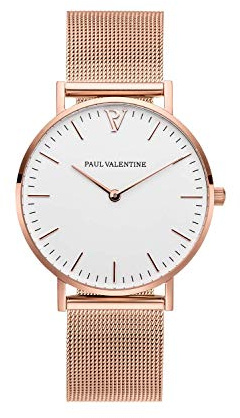 PAUL VALENTINE Damenuhr - Marina Rose Gold Mesh - Japanisches Quarzwerk - Mesh Armbanduhr für Damen Spritzwassergeschützt rrosegold