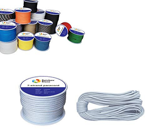 RainbowStone Paracord 7-Strand 550lb Strength 4mm Utility Rope Multiple Color 15/30/50/100m reel… (Silver Grey, 30m Reel)