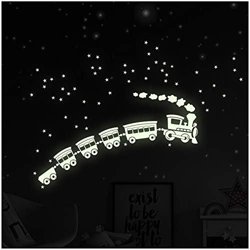 Leuchtfolie Lokomotive Sterne Sternenhimmel Eisenbahn Wandsticker Aufkleber selbstklebend fluoreszierend nachtleuchtend (Lokomotive M (K026))