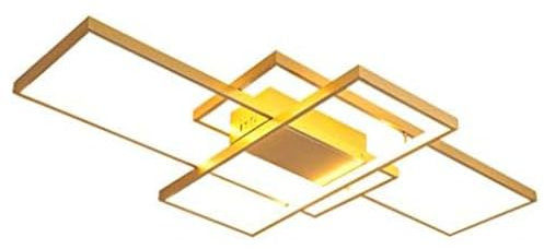 LED Deckenleuchte Dimmbar Modern Goldene Rechteck Deckenlampe Wohnzimmer Schlafzimmer Küche Büro Metall Acryl Lampe,3000K-6500K Lichtfarbe Und Helligkeit Einstellbar Mit Fernbedienung,90*50*8cm/72W