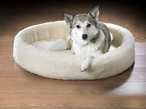 Schurwoll-Haustierbett für Hunde oder Katzen, Natur, Flor aus 100% Schurwolle, ca. 60 x 70 cm, Hundebett, Katzenbett, Hundekorb, Katzenkorb