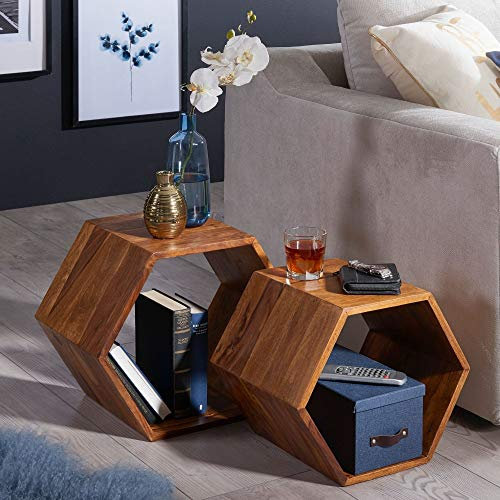 2er Set Beistelltisch Ben Sheesham Massivholz 46 x 40 x 30 cm 40 x 35 x 30 cm braun Tisch Wohnzimmertisch Wohnzimmerbeistelltisch
