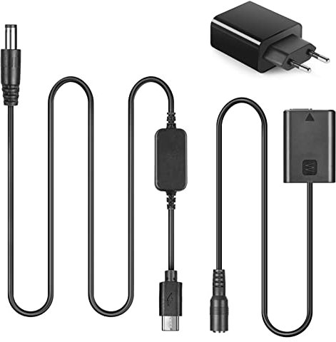 AC-PW20 DC-Koppler + USB-C-Netzteil + PD-Adapter-Kit, Ersetzen NP-FW50-Batterie für Sony Alpha A6500, A6400, A6300, A7, A7II, A7RII, A7SII, A7S, A7S2, A7R, A7R2, A55, A5100, RX10 Kameras.