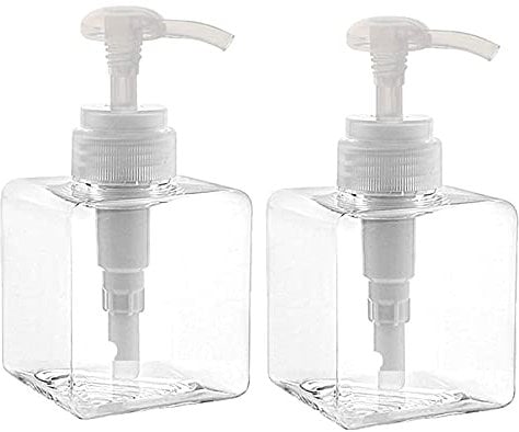 Yalbdopo 2PCS 250ml / 8.5oz Empty Pump Dispenser Bottle Refillable Plastic Lotion Pump Bottles, Shampoo Body Wash Shower Square Storage Holder Container Toiletries Liquid Dispenser (Transparent)