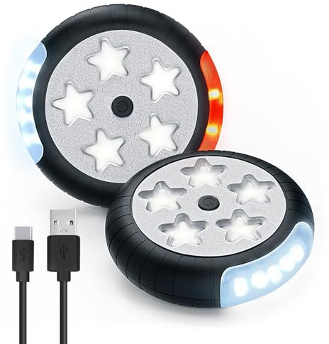 Amteker Kinderwagen Licht Aufladbar, 12 LED Pro Licht 2 Leuchteffekte, USB Wiederaufladbares Licht Kinderwagen, Passend für Alle Kinderwagen, Kinderwagen Beleuchtung Zubehör Baby Geschenk(2 Stück)
