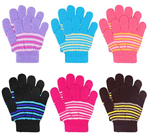 TAGVO Winter Kleinkind Handschuh, 6 Paare Jungen Mädchen Baby Fäustlinge Doppelt Strickhandschuh Gezeichnete Starke Thermische Kinder Strickten Handschuhe für Draußen