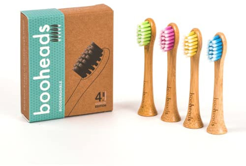 booheads - Bamboo Electric Toothbrush Heads | Biodegradable Eco-Friendly Sustainable Recyclable | Sonicare Compatible | Bamboo Toothbrush Replacement Heads - Polish Clean
